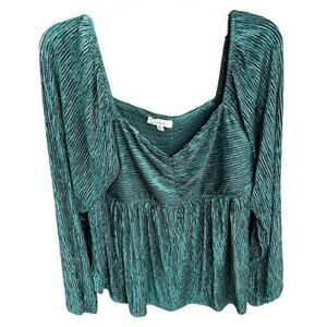 Francesca BabyDoll milkmaid Jade metallic Peplum Boho Whimsy Blouse Top sz XL